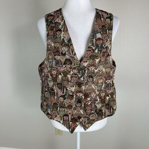 Vintage Nadia Vest Womens Large Tapestry Children Print Teacher World USA 90s